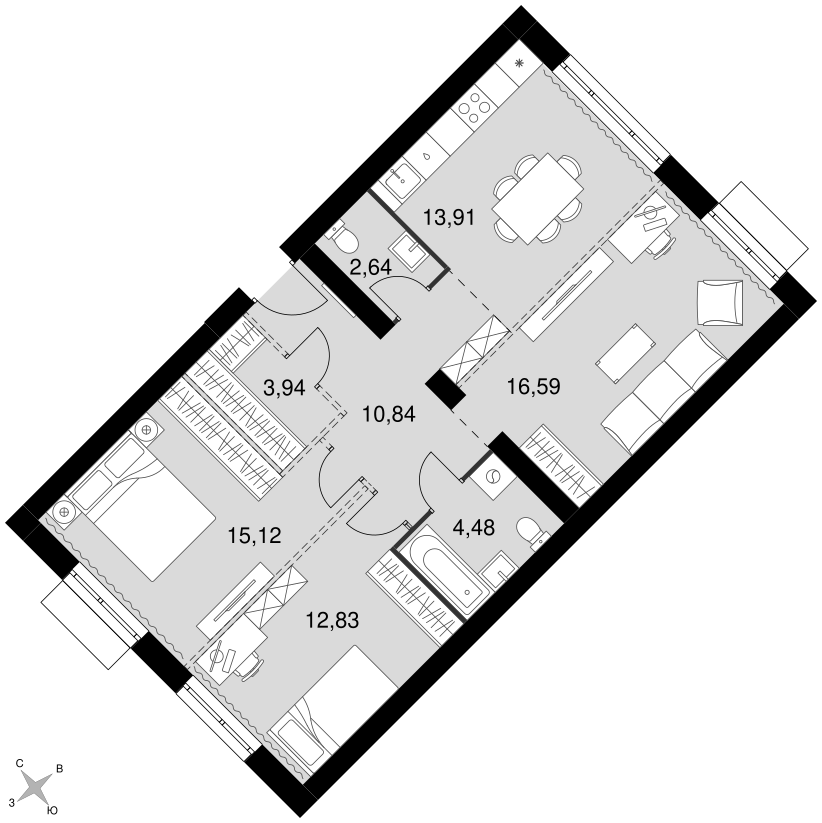 3-комнатная 80 м2 в ЖК Апрелевка Клаб корпус null этаж 3