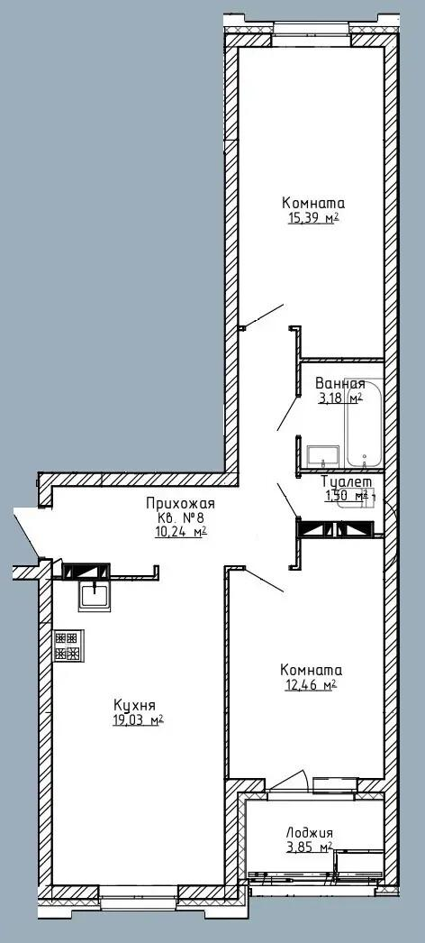 2-комнатная 60.4 м2 в ЖК undefined корпус null этаж 7