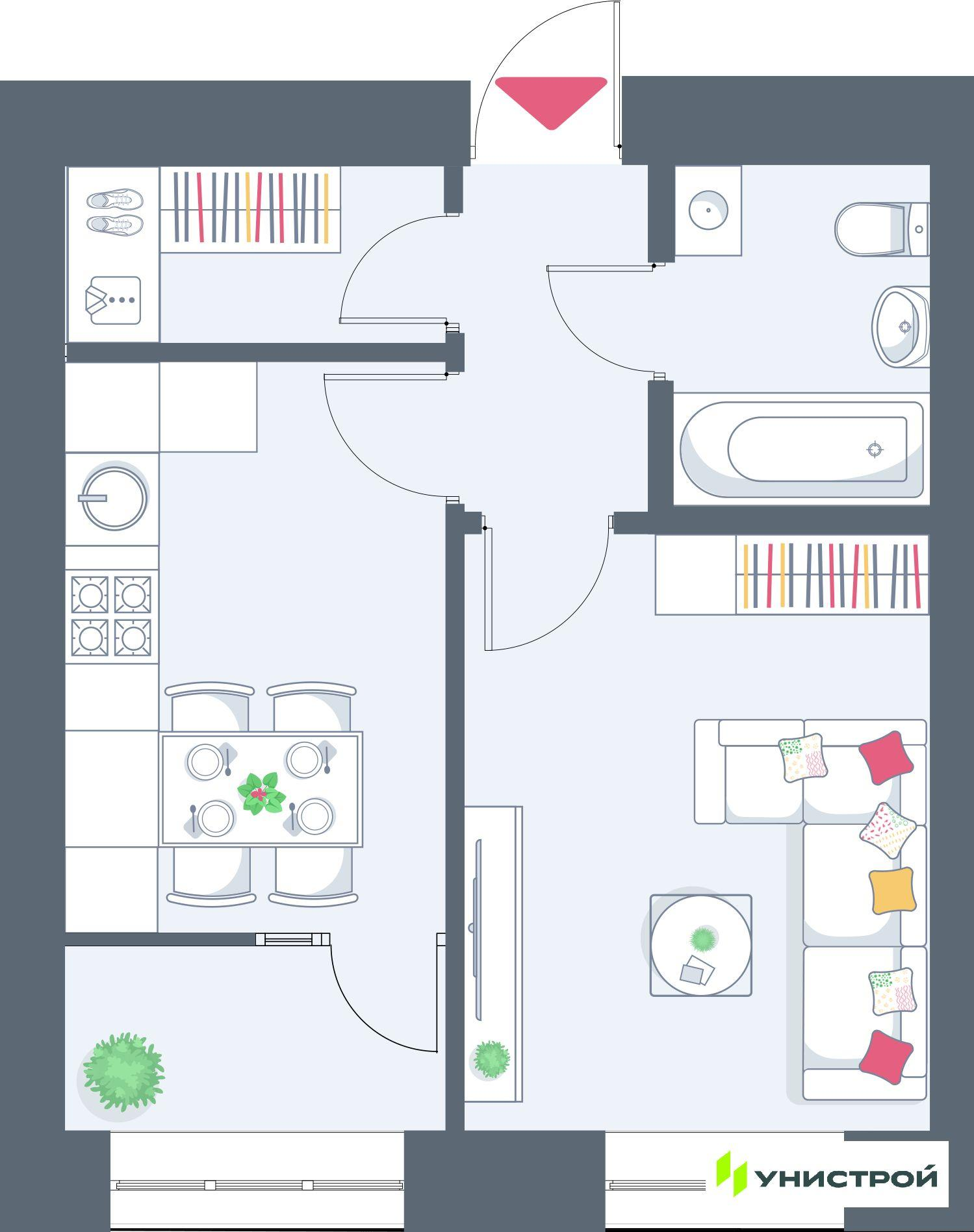 1-комнатная 34 м2 в ЖК Весна-2 корпус null этаж 7