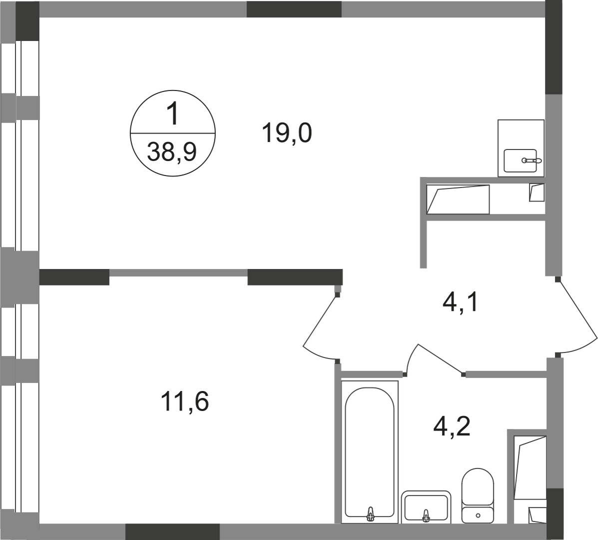1-комнатная 38 м2 в ЖК Первый Московский корпус null этаж 12