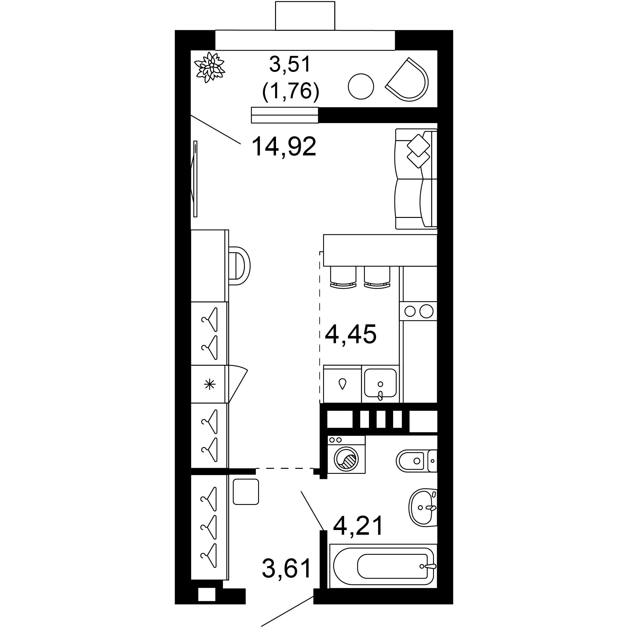 1-комнатная 28 м2 в ЖК 1799 корпус null этаж 10