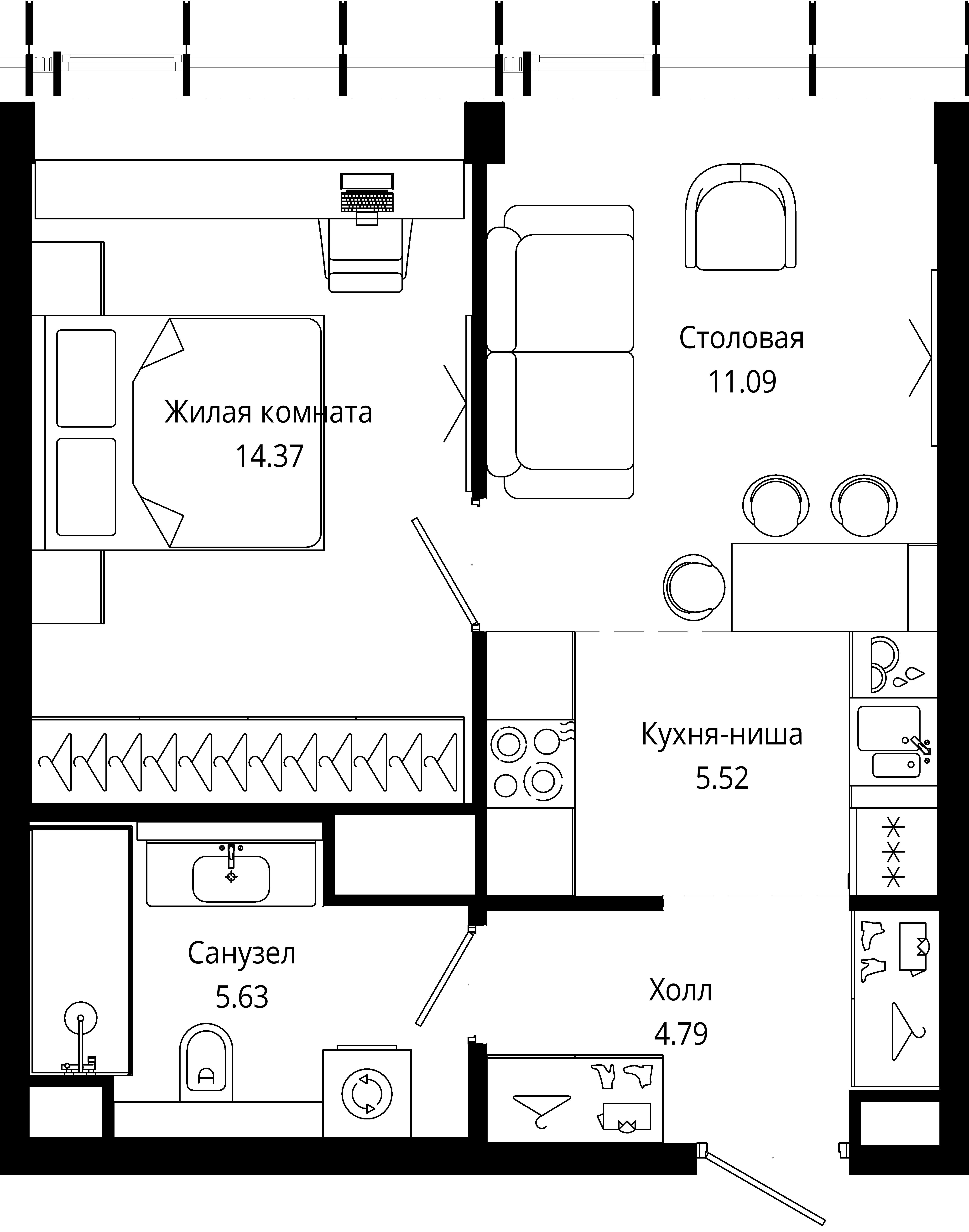 1-комнатная 41 м2 в ЖК МОД корпус null этаж 40