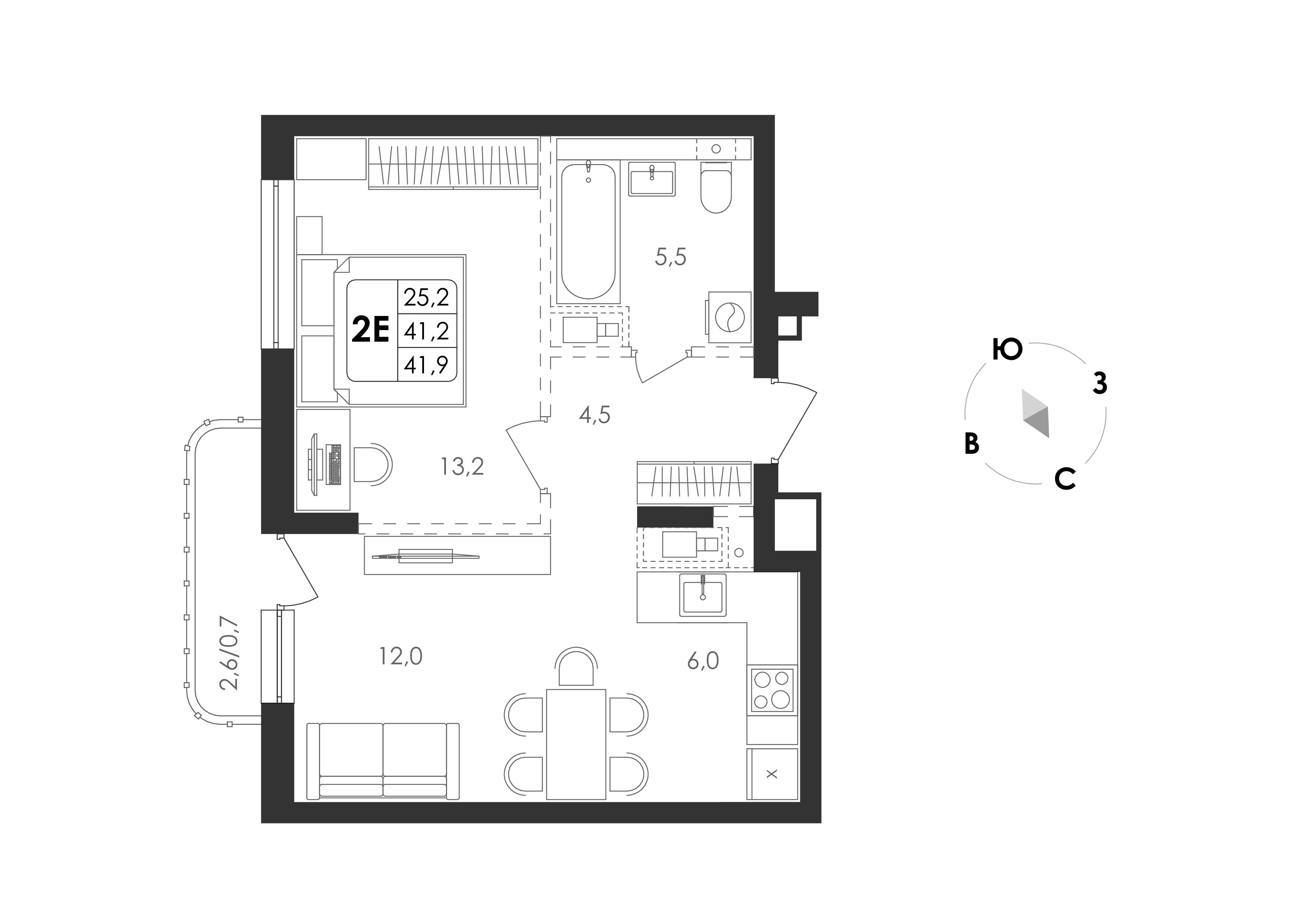 2-комнатная 41 м2 в ЖК Циолковский корпус null этаж 9