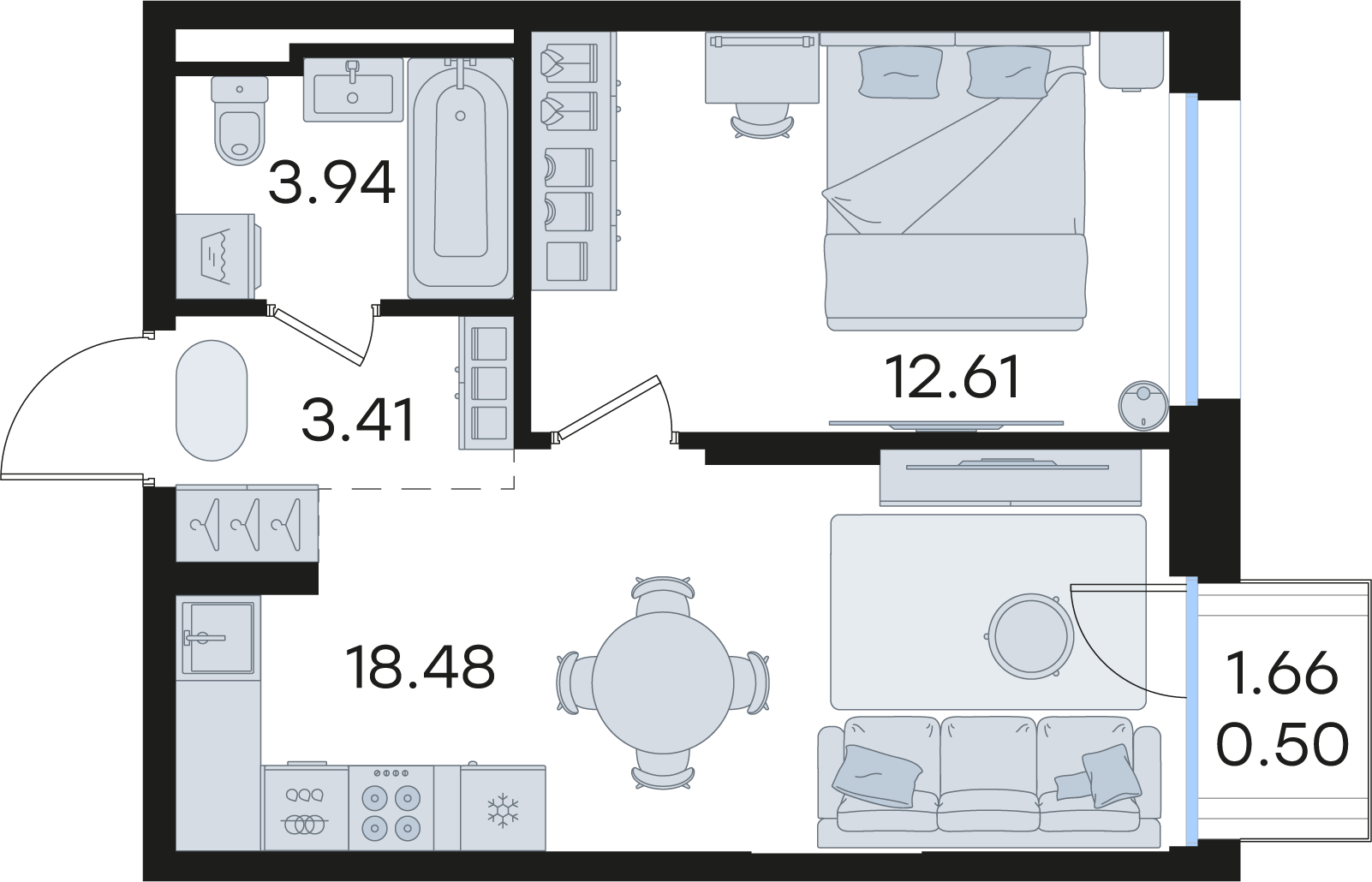 1-комнатная 38 м2 в ЖК GloraX Premium Гребной канал корпус null этаж 9