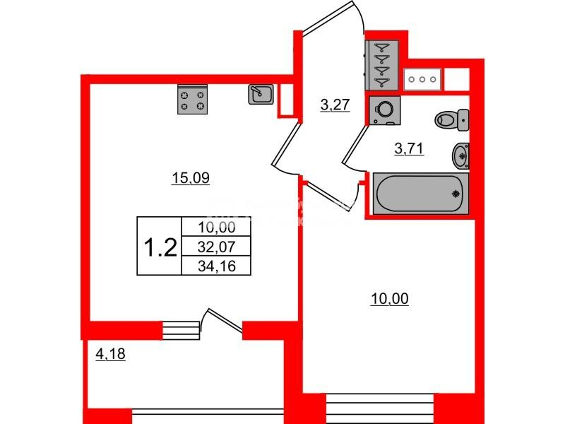 1-комнатная 32 м2 в ЖК Астра Континенталь корпус null этаж 11