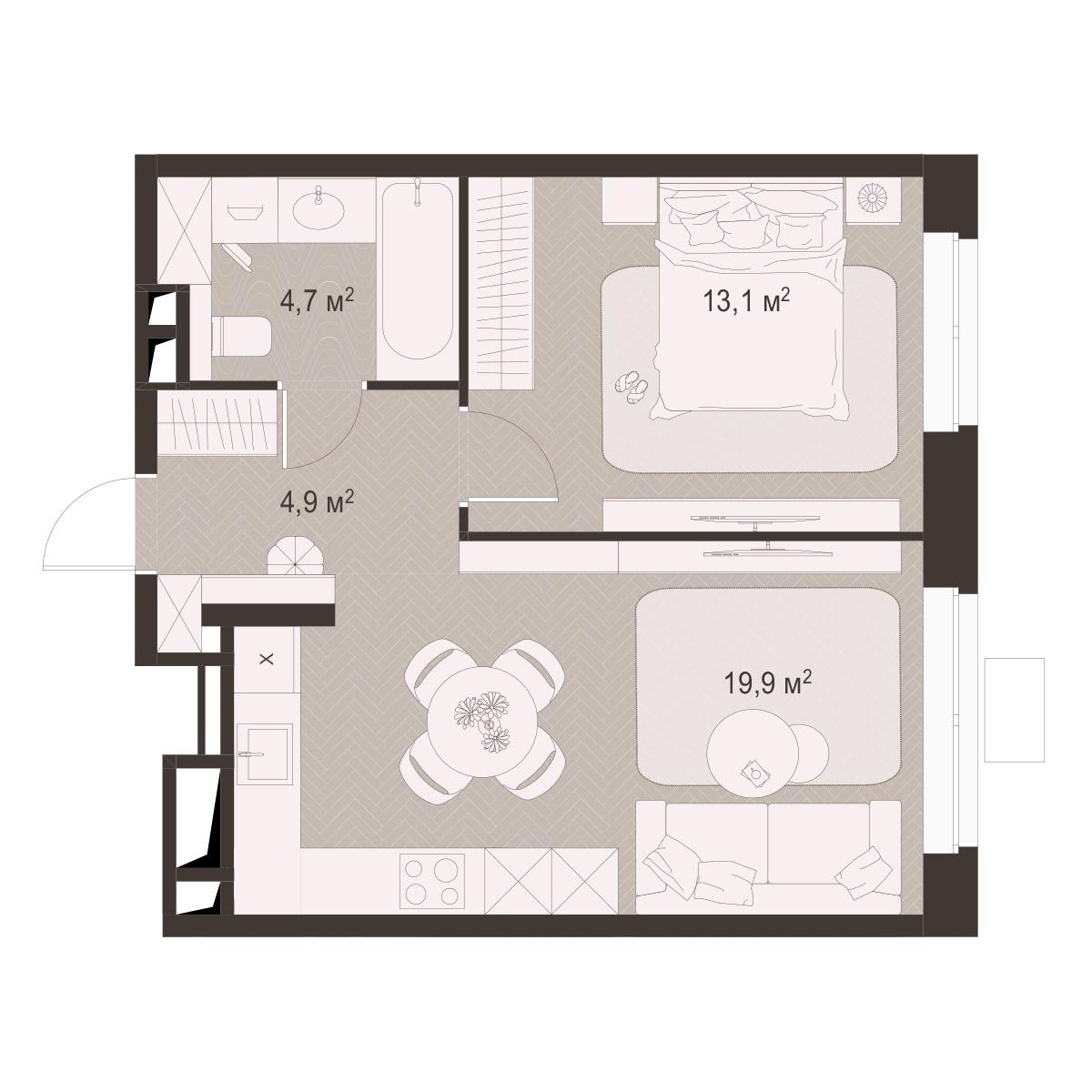 1-комнатная 42 м2 в ЖК Гранд Комфорт-3 корпус null этаж 5