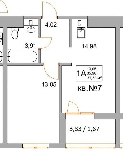 1-комнатная 37 м2 в ЖК Юго-Западный корпус null этаж 2