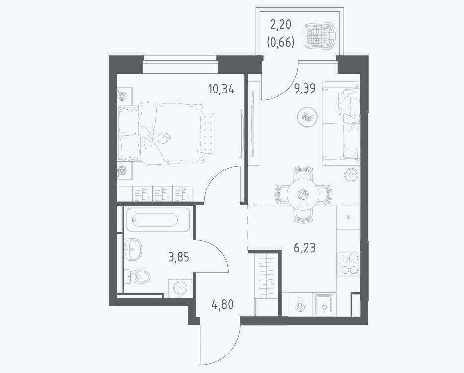1-комнатная 34.6 м2 в ЖК undefined корпус null этаж 2