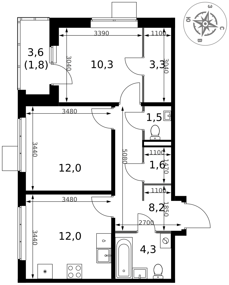 2-комнатная 55 м2 в ЖК 1-й Ясеневский корпус null этаж 6