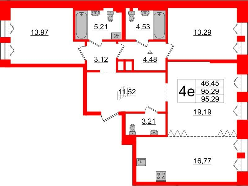 3-комнатная 95 м2 в ЖК Империал Клаб корпус null этаж 2