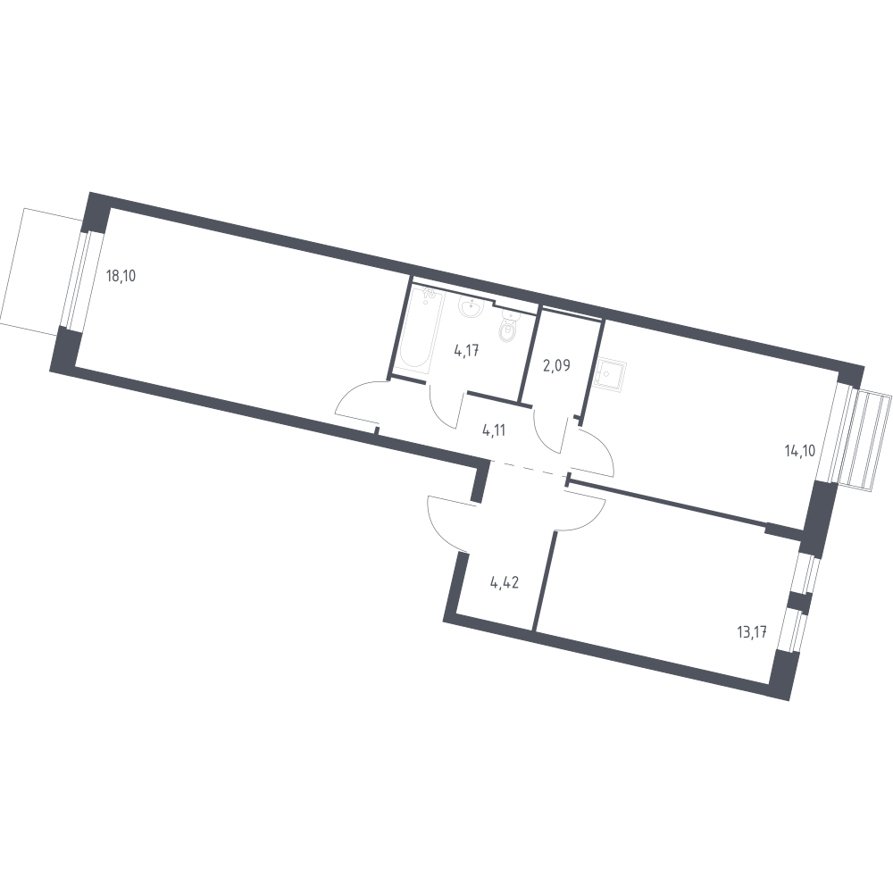 2-комнатная 59 м2 в ЖК Рублёвский Квартал корпус null этаж 6