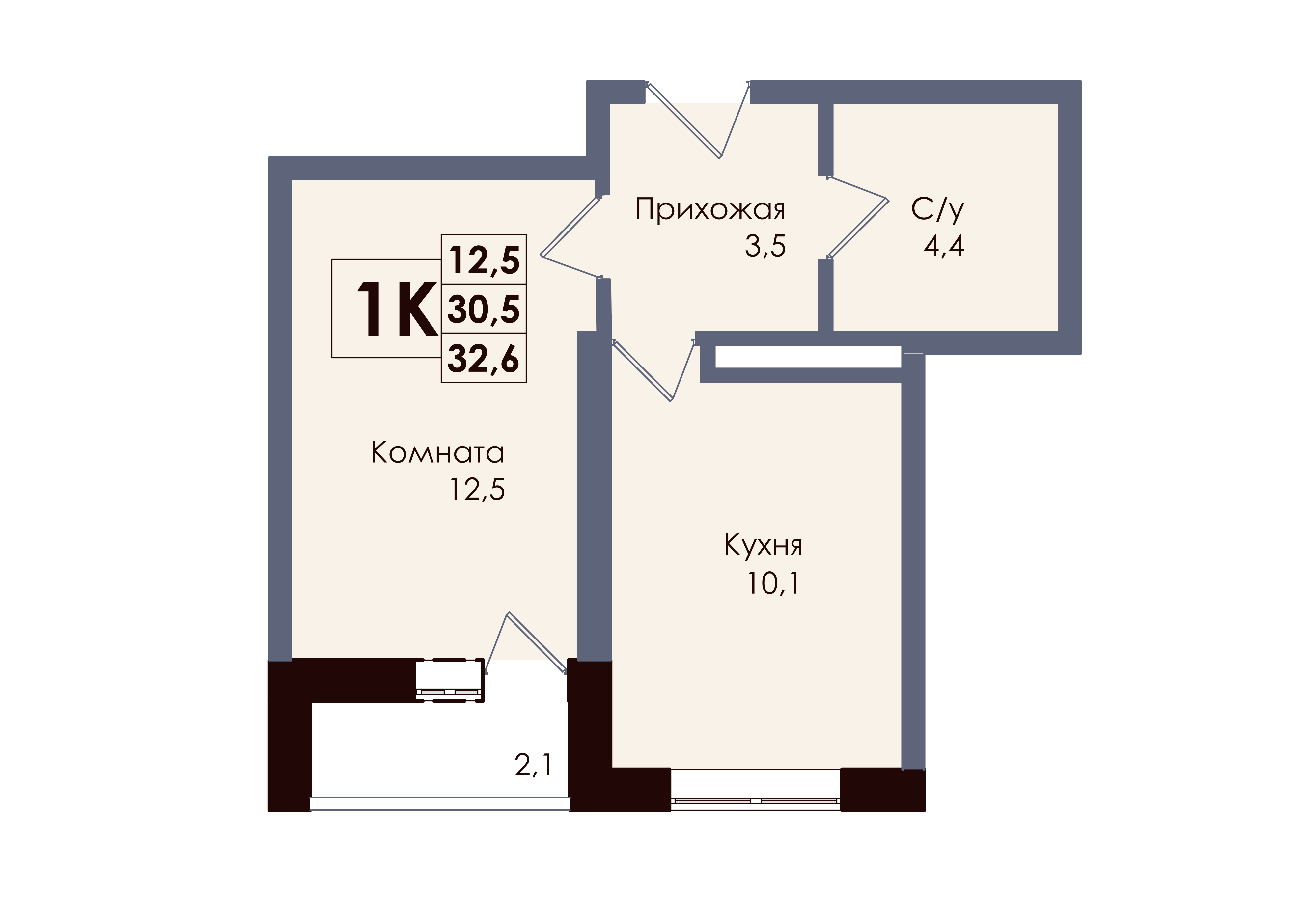 1-комнатная 31 м2 в ЖК Академия корпус null этаж 13