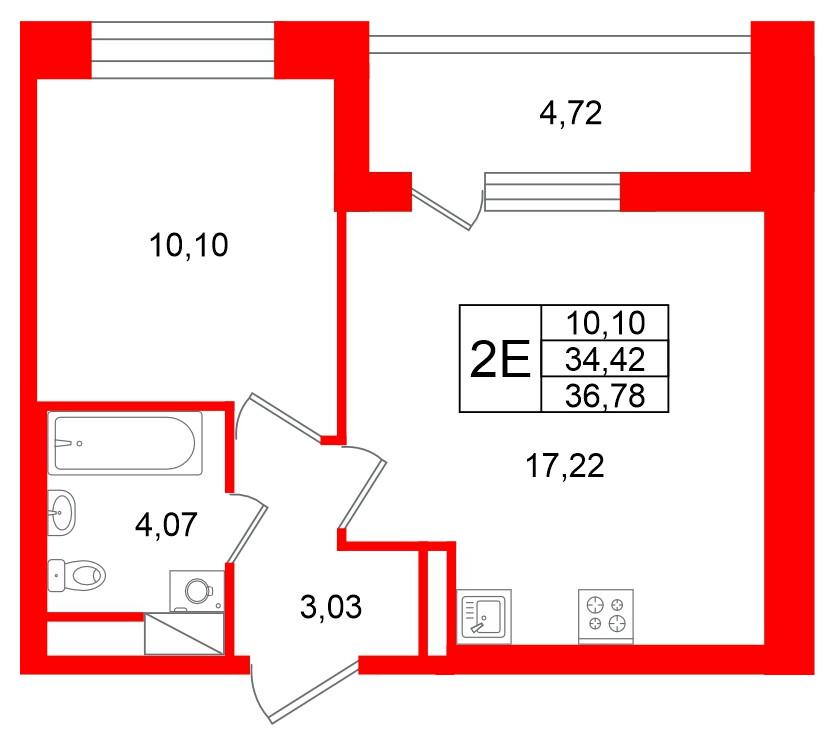 1-комнатная 34 м2 в ЖК Титул в Московском корпус null этаж 3