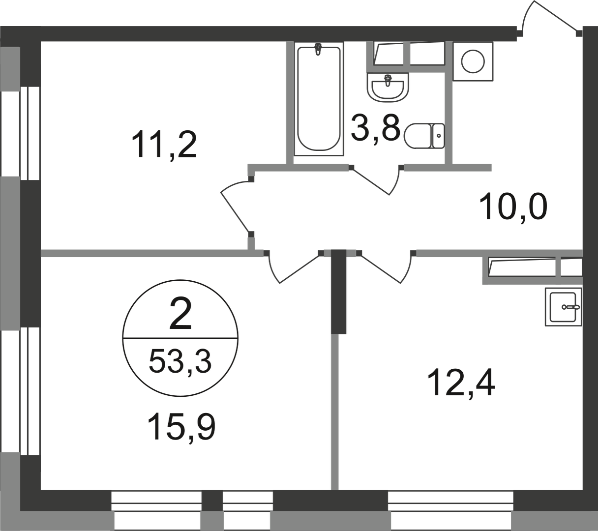 2-комнатная 53 м2 в ЖК Первый Московский корпус null этаж 13