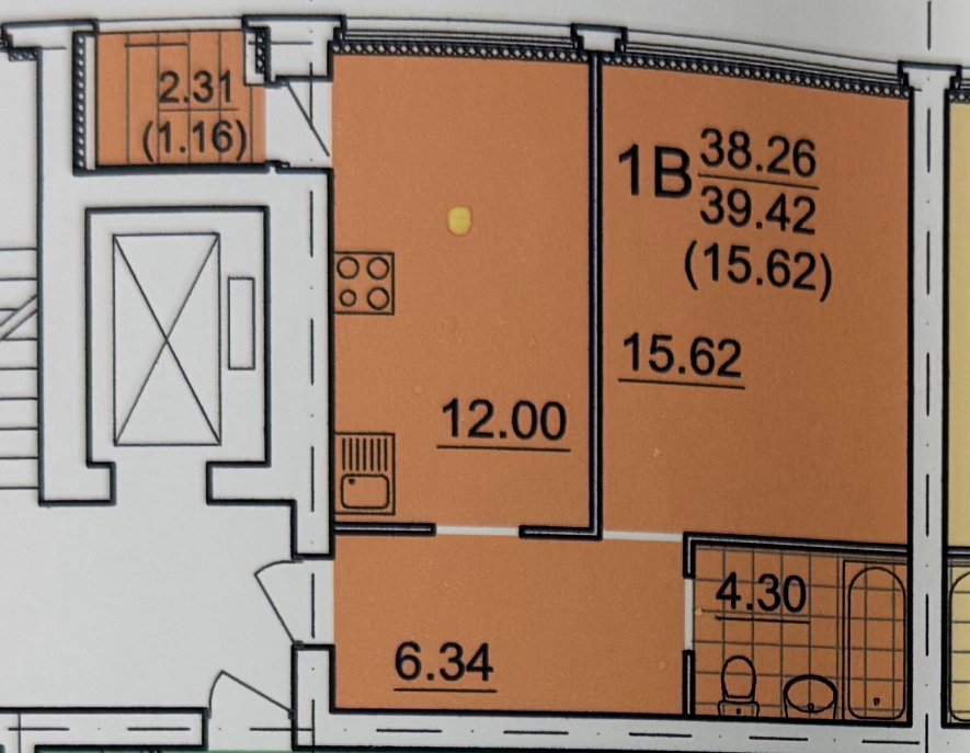 1-комнатная 39.4 м2 в ЖК undefined корпус null этаж 1