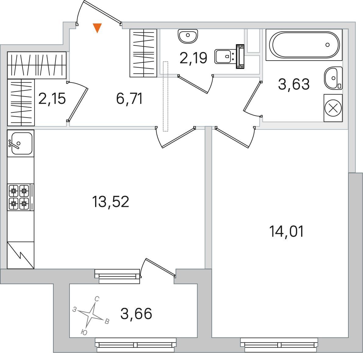 1-комнатная 44 м2 в ЖК Дубровский корпус null этаж 1