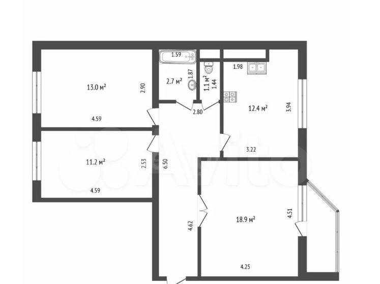 3-комнатная 74 м2 в ЖК undefined корпус null этаж 2