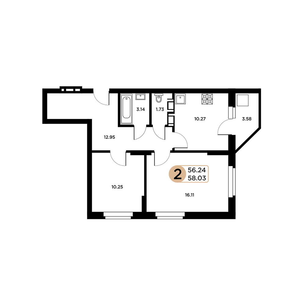 2-комнатная 57 м2 в ЖК Московский корпус null этаж 6