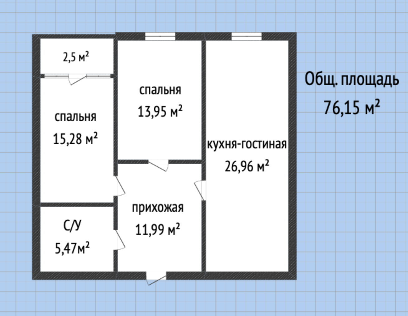 2-комнатная 79 м2 в ЖК undefined корпус null этаж 10