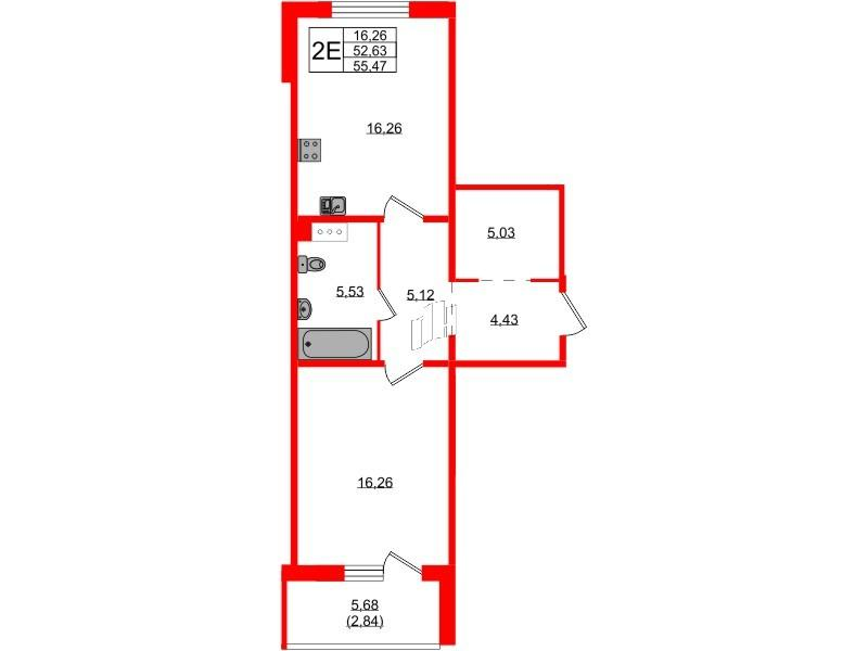 1-комнатная 54 м2 в ЖК IQ Гатчина корпус null этаж 1