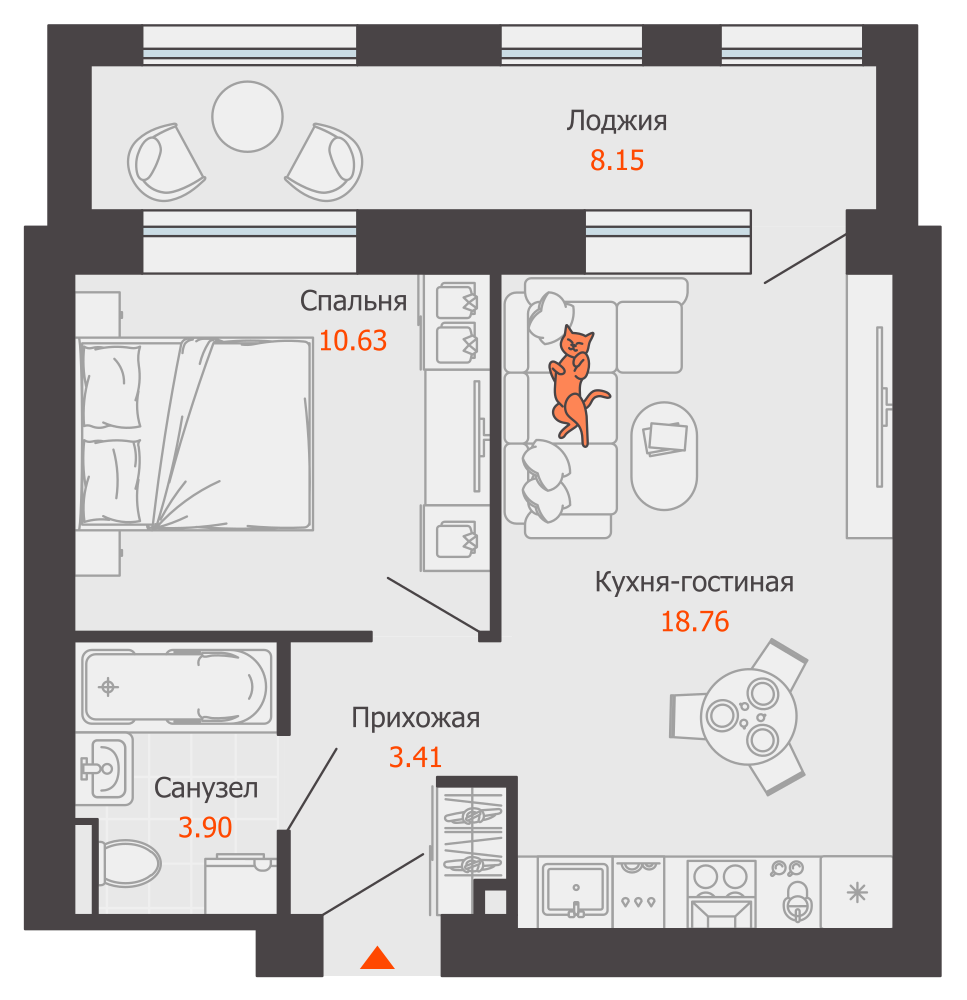 2-комнатная 41 м2 в ЖК Камаполис корпус null этаж 7