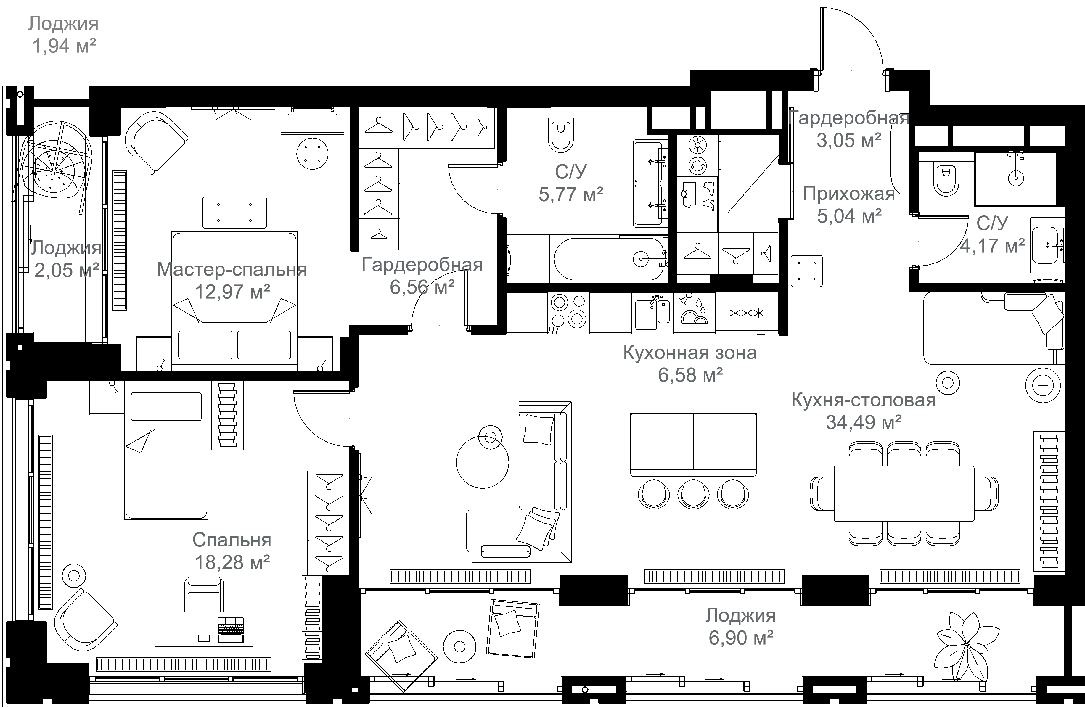 2-комнатная 105 м2 в ЖК МЫС корпус null этаж 5