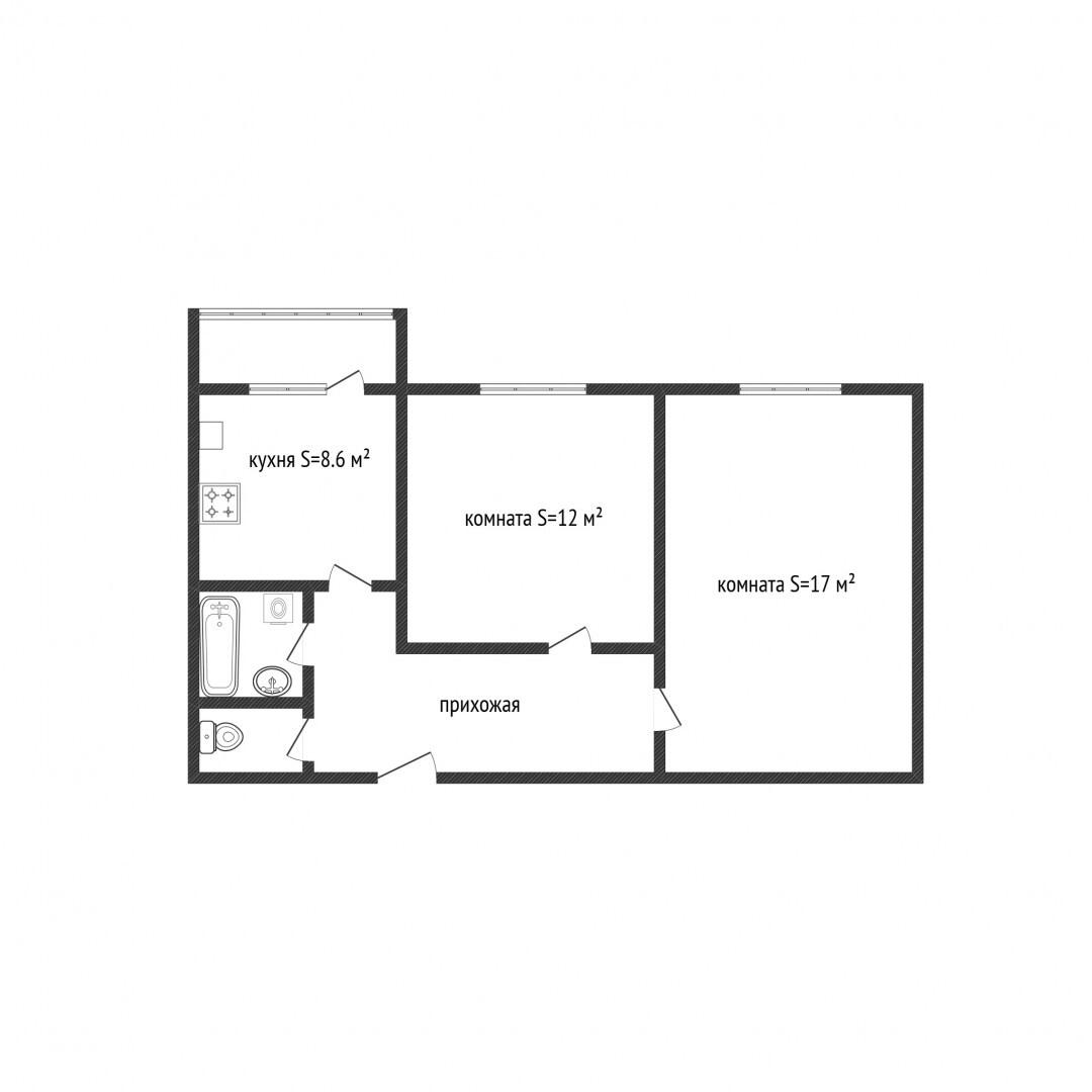 2-комнатная 52 м2 в ЖК undefined корпус null этаж 8