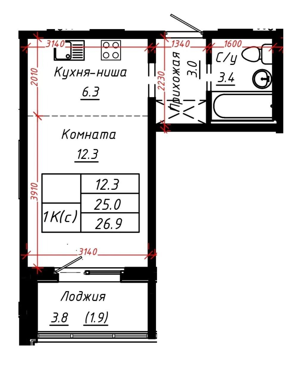 Студия 26.9 м2 в ЖК undefined корпус null этаж 4