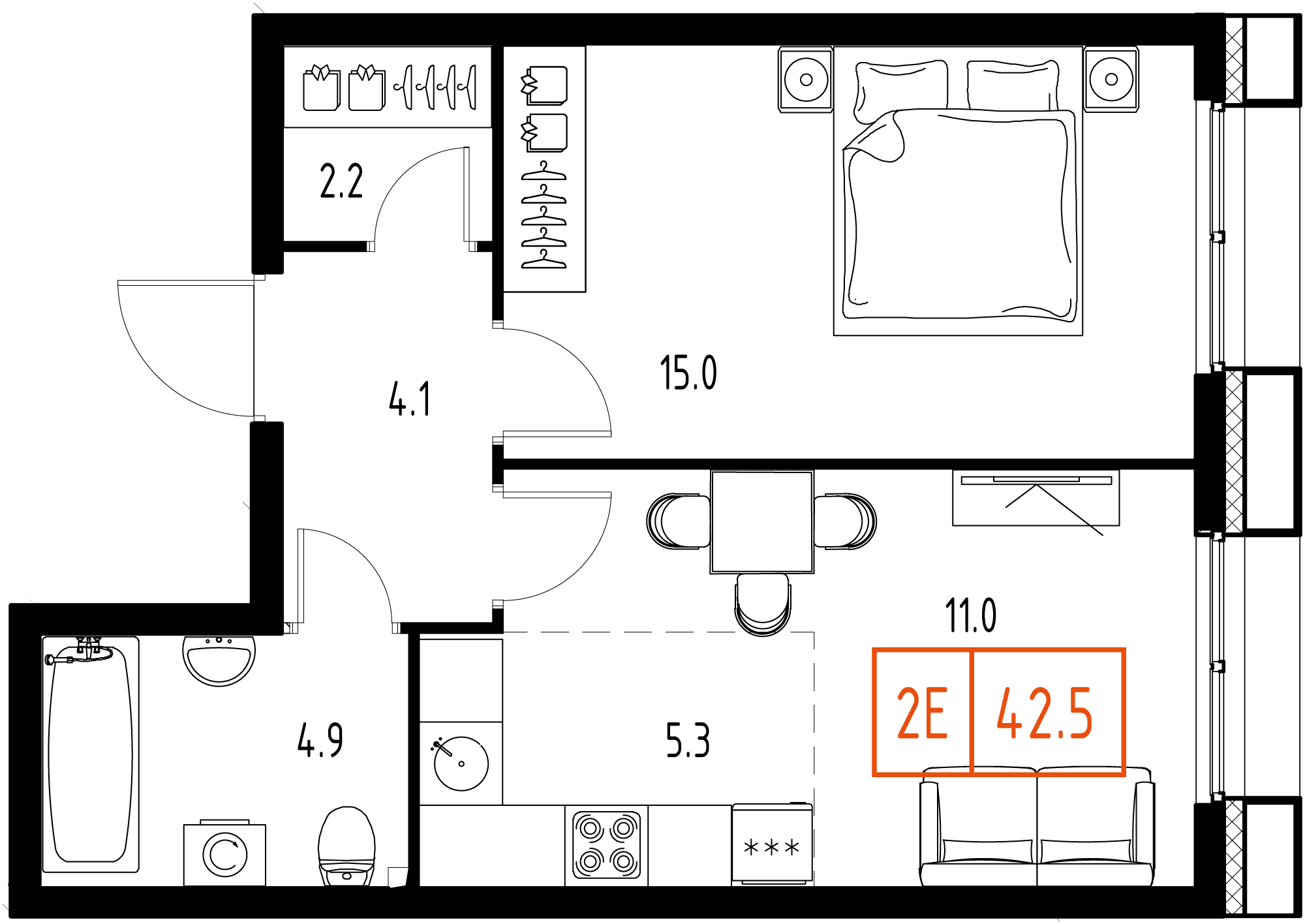1-комнатная 42 м2 в ЖК Skolkovo One корпус null этаж 4