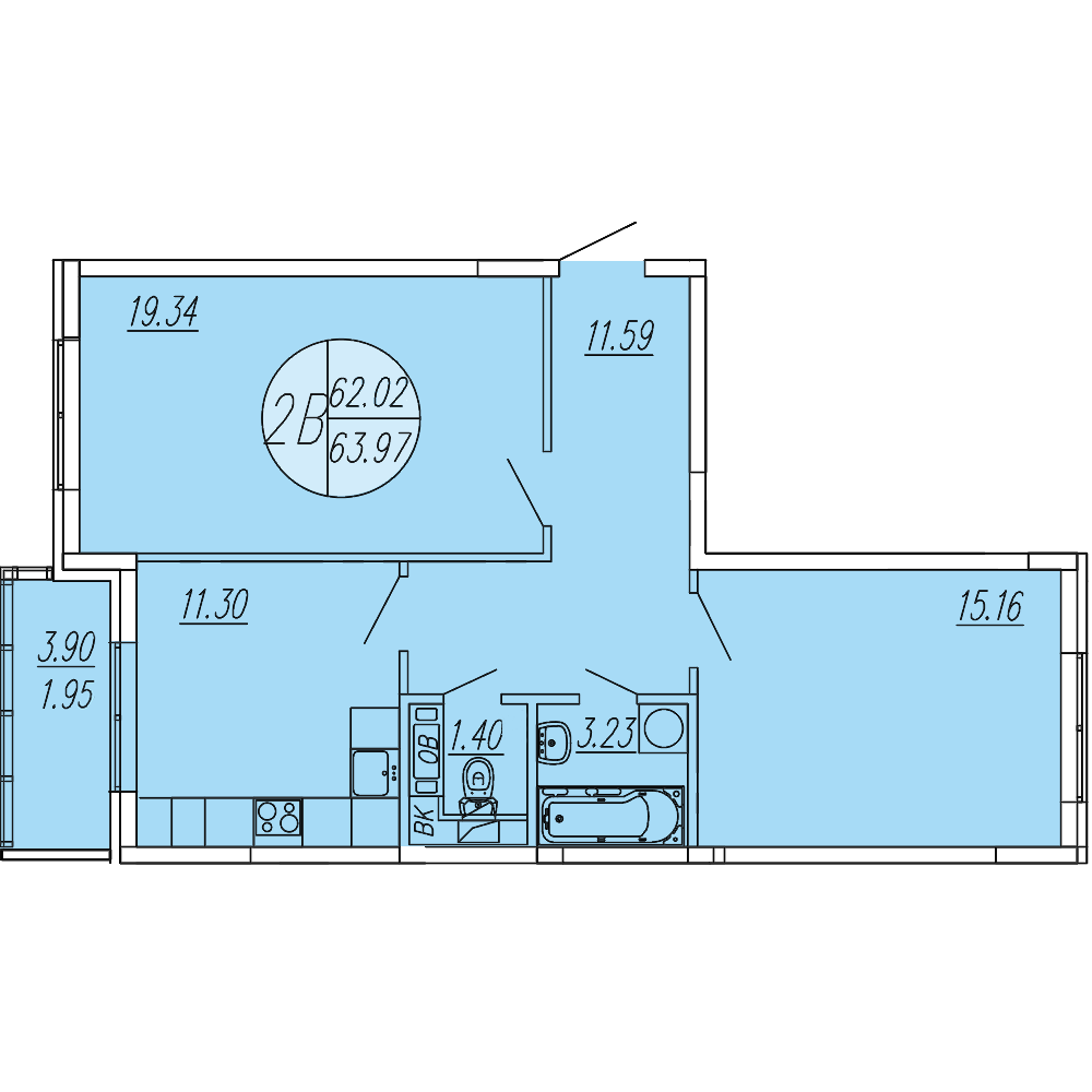 Студия 63 м2 в ЖК Шолохово корпус null этаж 2