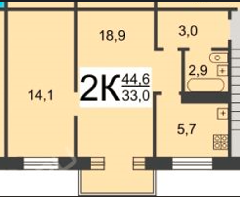 2-комнатная 45.7 м2 в ЖК undefined корпус null этаж 5