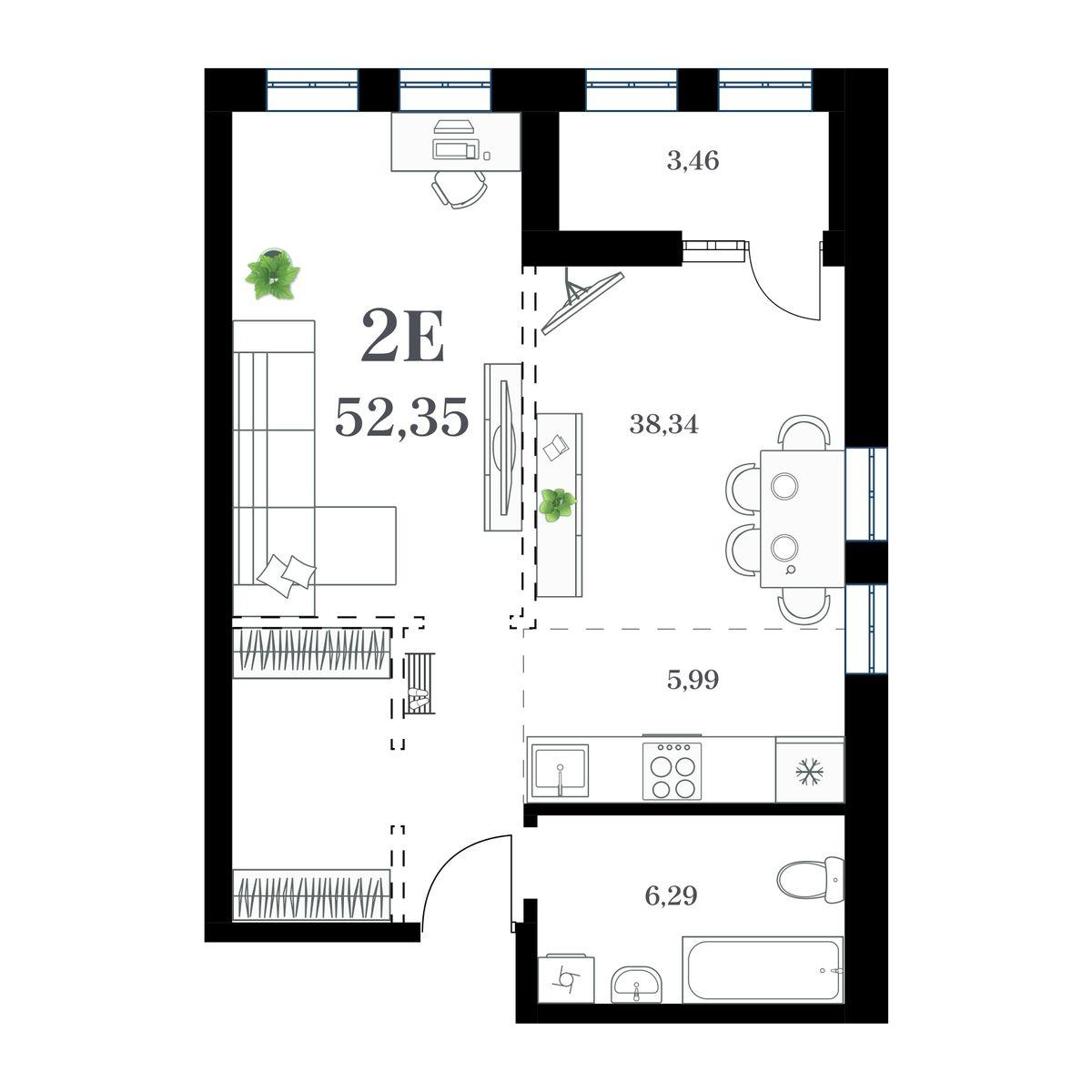 1-комнатная 52 м2 в ЖК Амурский корпус null этаж 1