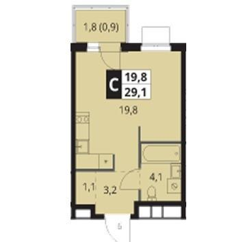 Студия 30 м2 в ЖК undefined корпус null этаж 19