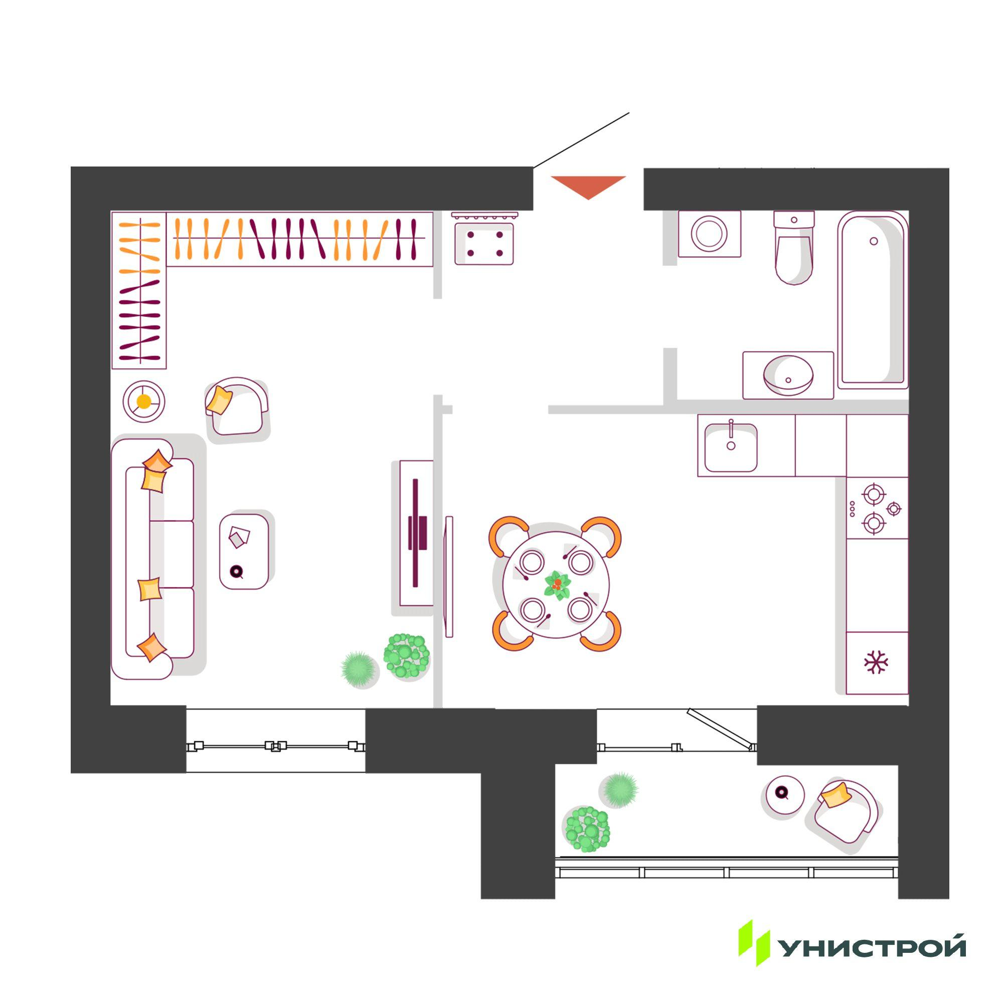 1-комнатная 36 м2 в ЖК Южный бульвар корпус null этаж 6