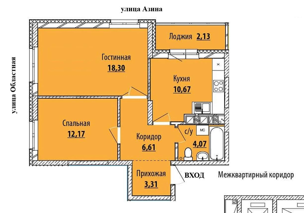 2-комнатная 55.5 м2 в ЖК undefined корпус null этаж 8