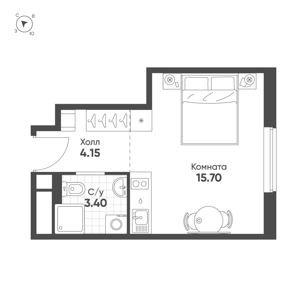 Студия 23 м2 в ЖК AVENUE-APART ПУЛКОВО корпус null этаж 10