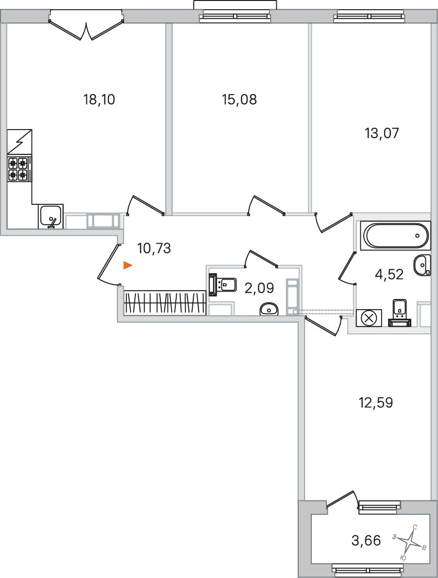 3-комнатная 78 м2 в ЖК Дубровский корпус null этаж 4