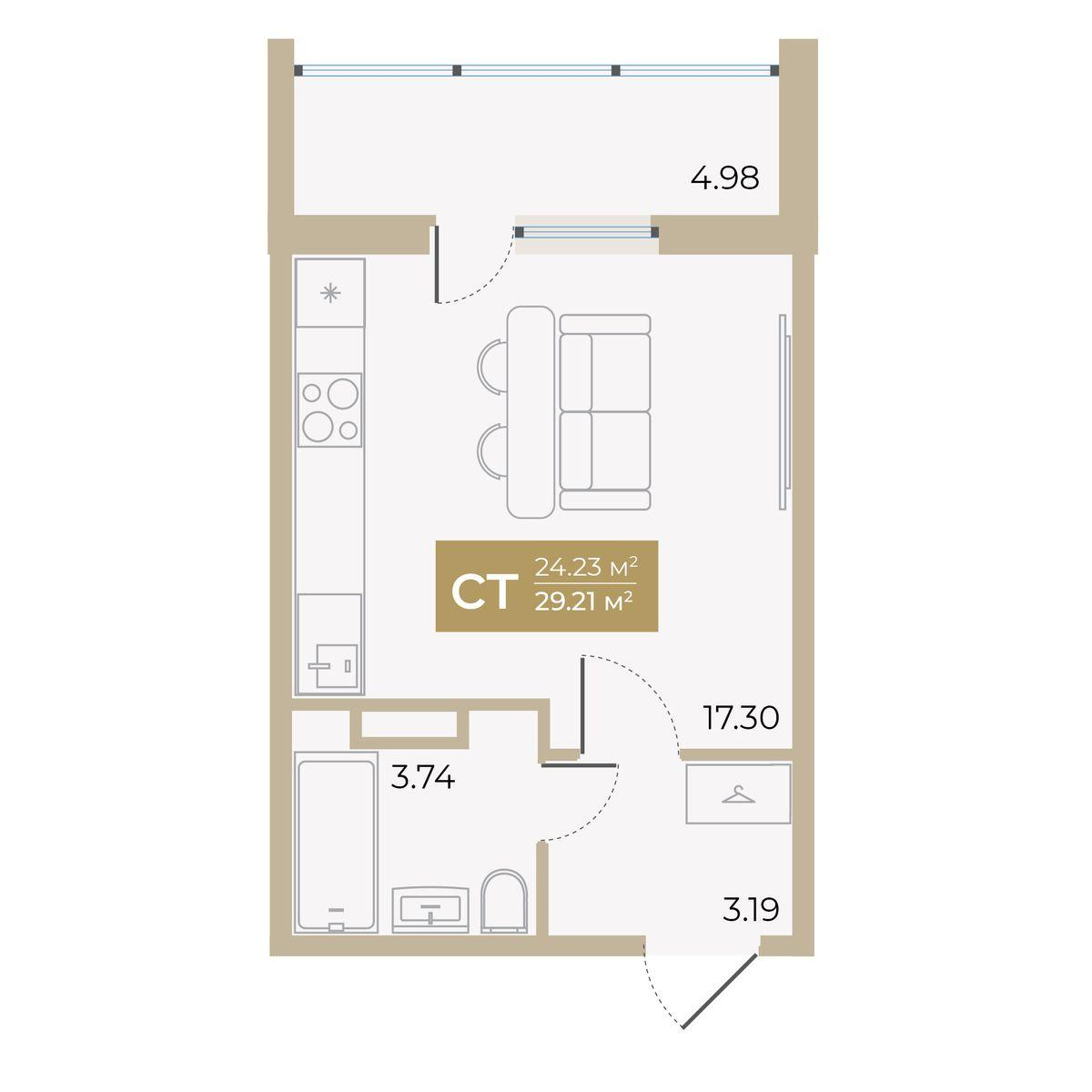 Студия 24 м2 в ЖК Спутник-2 корпус null этаж 6
