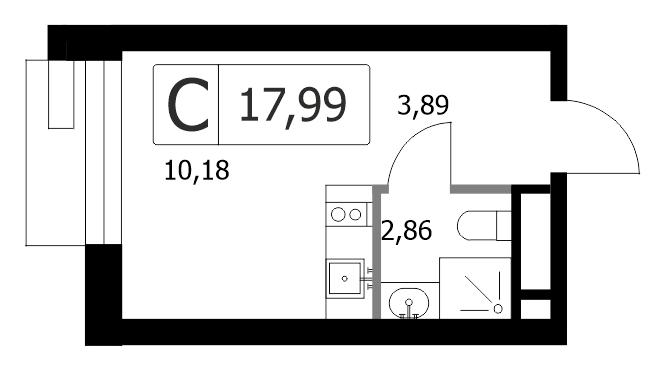 Студия 17 м2 в ЖК Smart Garden корпус null этаж 13