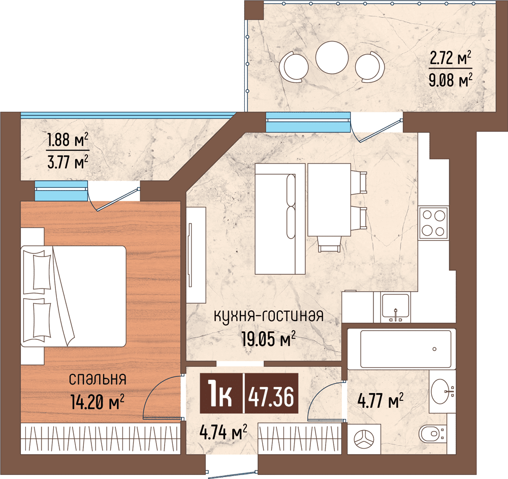 1-комнатная 47 м2 в ЖК Светлогорск-3 корпус null этаж 2