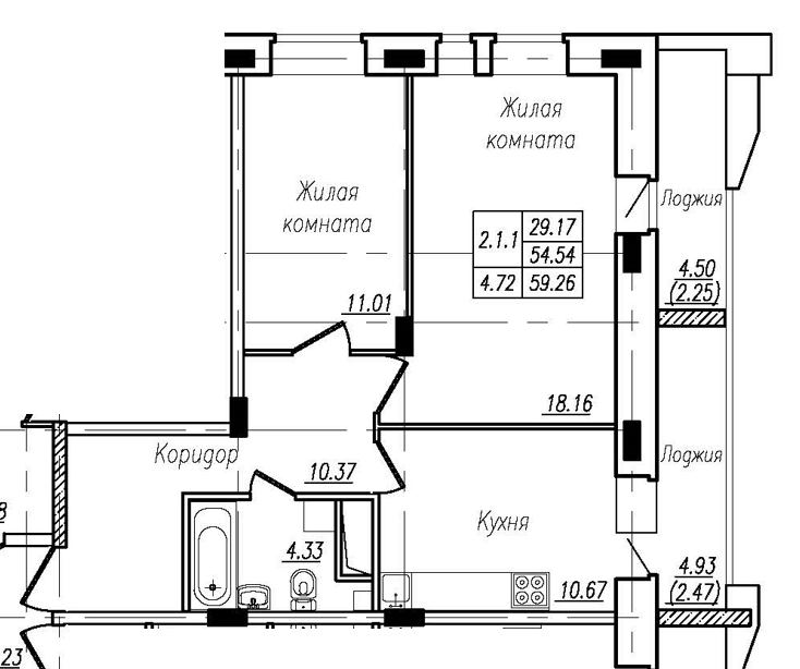2-комнатная 59 м2 в ЖК Николаевский парк корпус null этаж 9