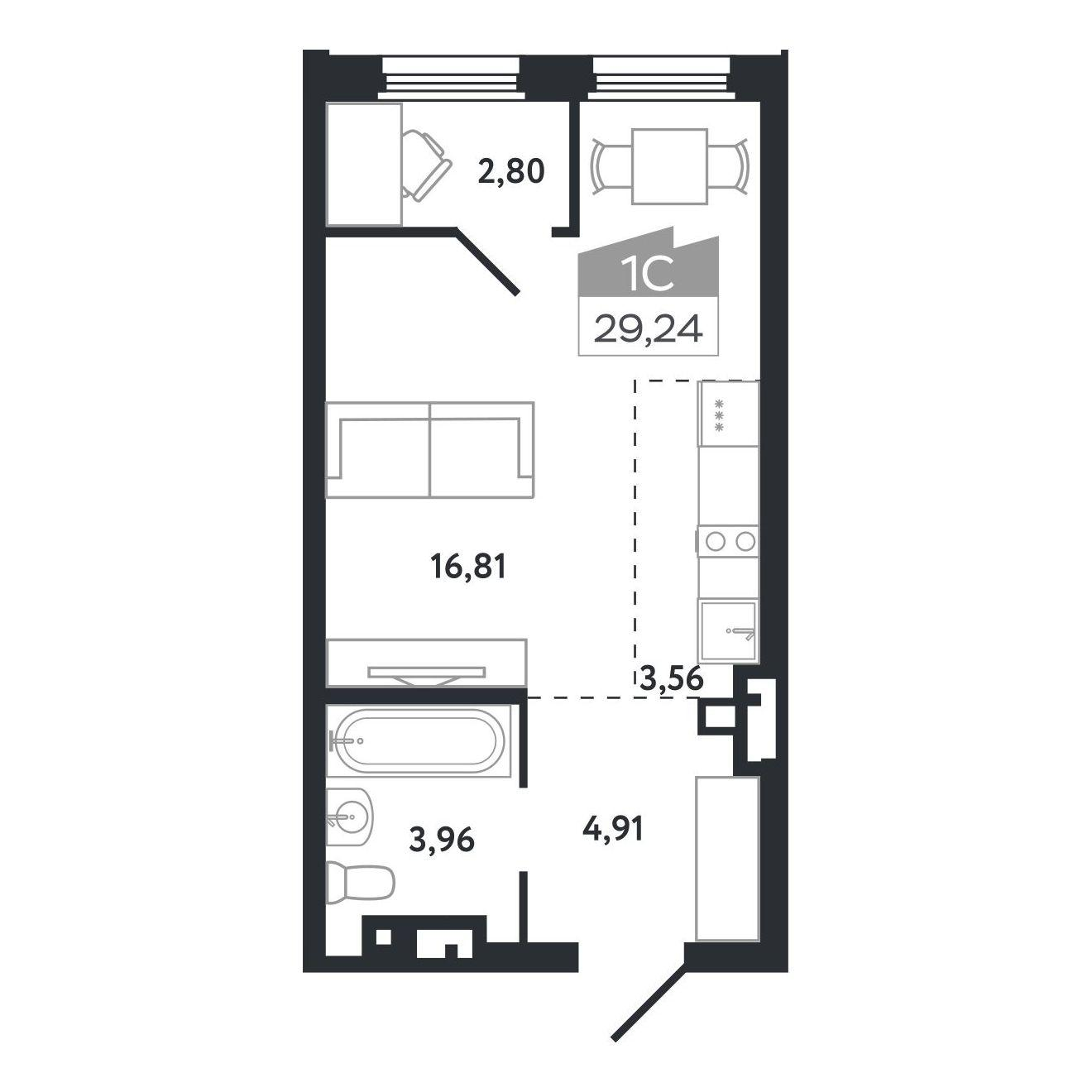 Студия 29 м2 в ЖК Квартал 1604 корпус null этаж 11