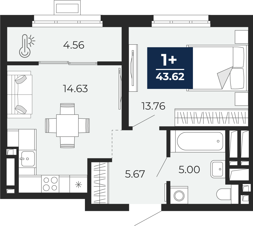 1-комнатная 43 м2 в ЖК Беринг корпус null этаж 10
