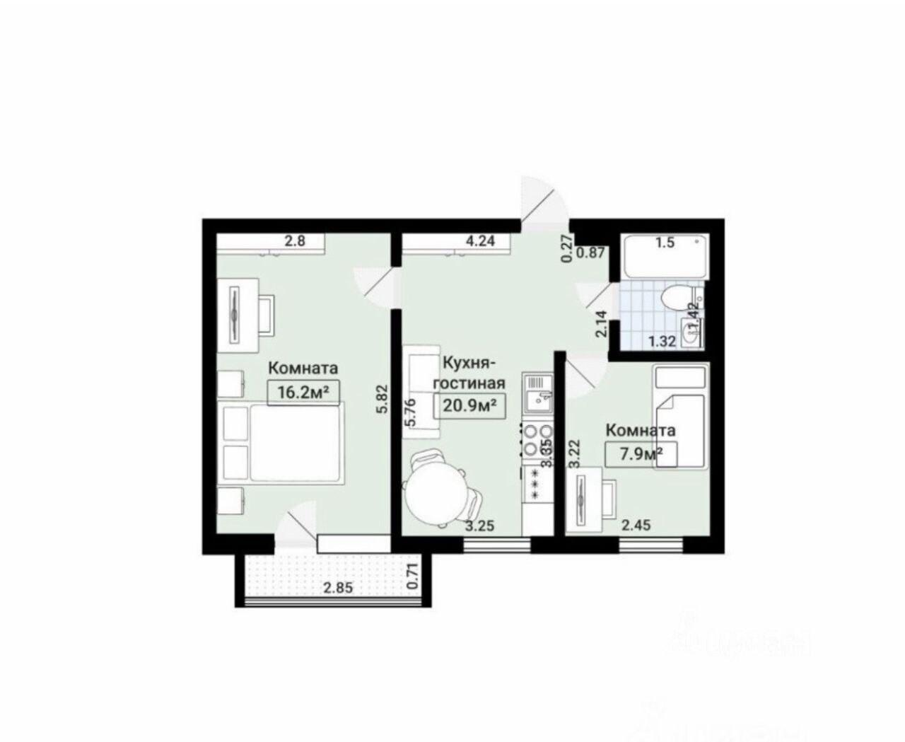 3-комнатная 54 м2 в ЖК undefined корпус null этаж 4