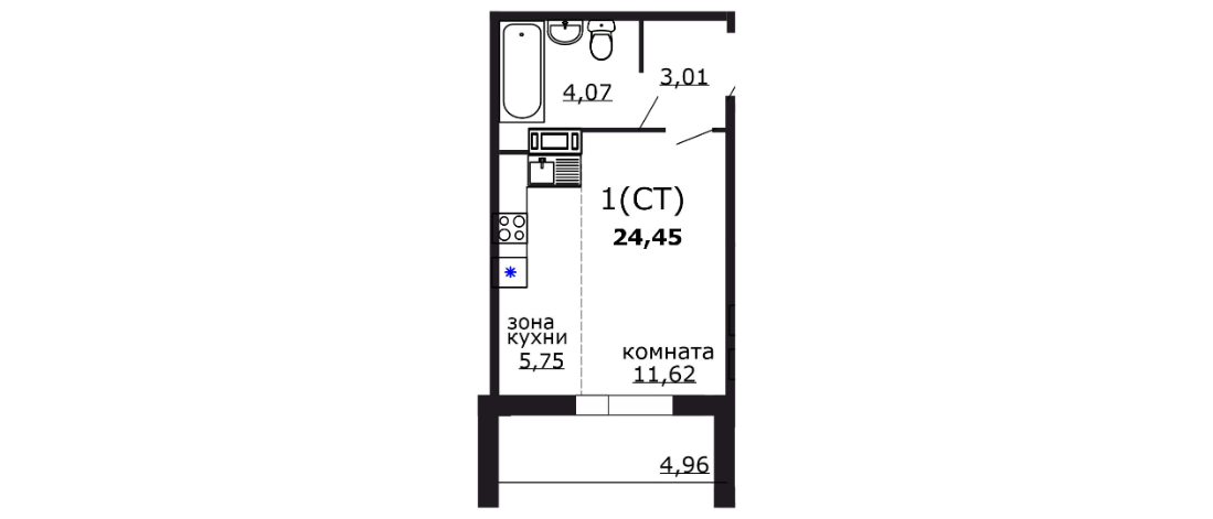 Студия 24 м2 в ЖК undefined корпус null этаж 7