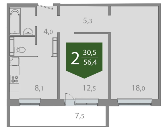 2-комнатная 56.4 м2 в ЖК undefined корпус null этаж 8