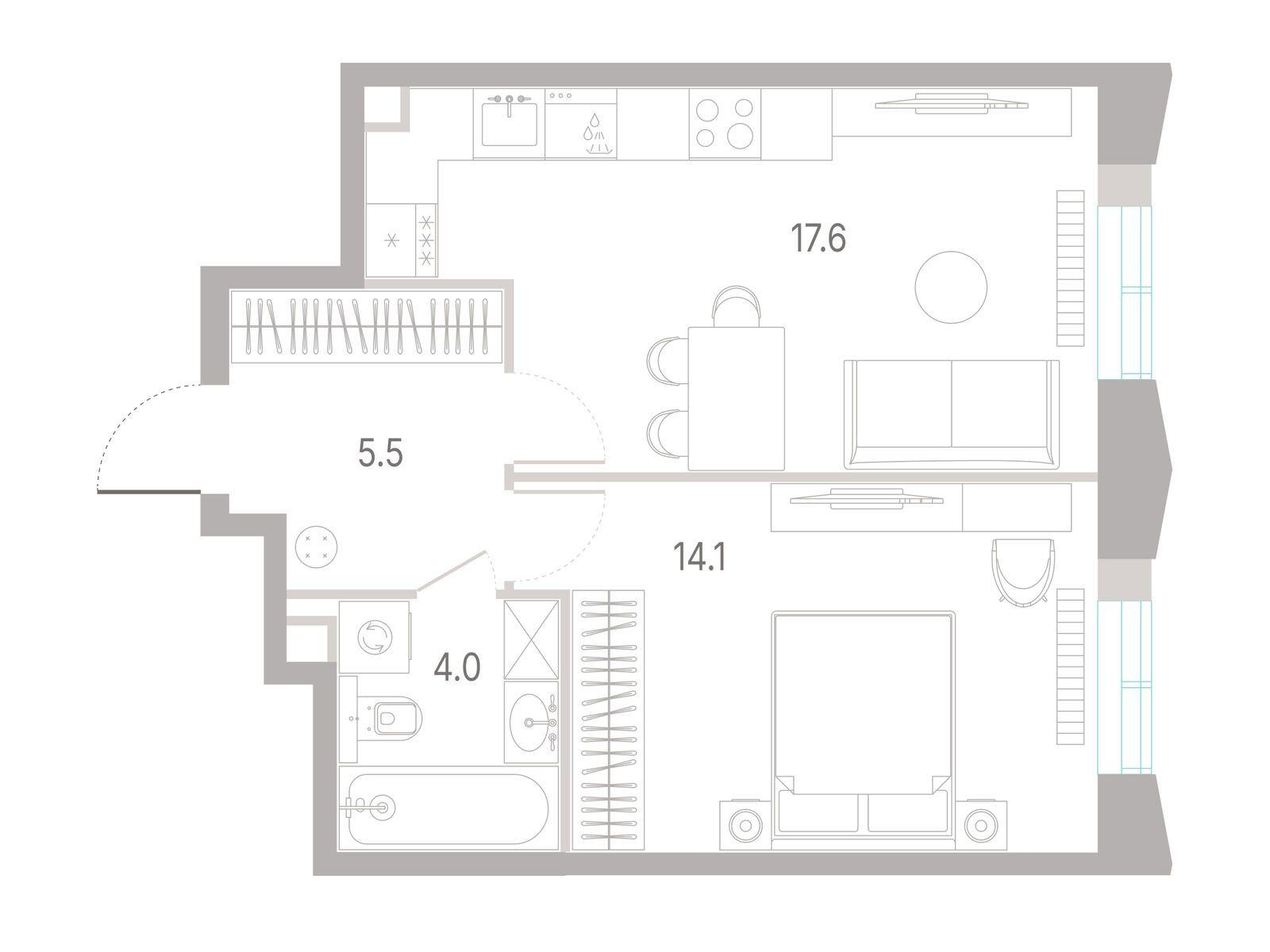 1-комнатная 41 м2 в ЖК КОД Сокольники корпус null этаж 4