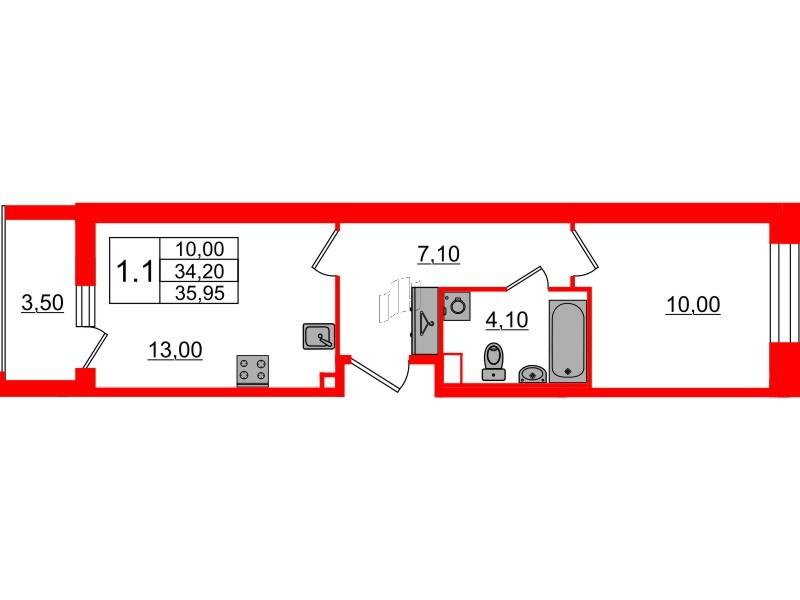 1-комнатная 34 м2 в ЖК Бионика Заповедная корпус null этаж 2