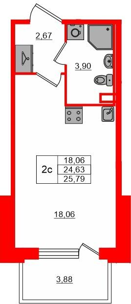 Студия 24 м2 в ЖК Сэтл Лофт корпус null этаж 2