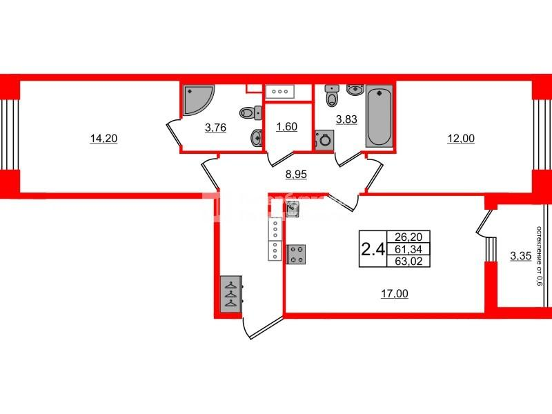 2-комнатная 61 м2 в ЖК Астра Континенталь корпус null этаж 11
